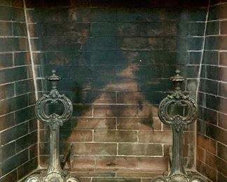 Item 374:  Vintage Cast Iron Andirons - 19.5" x 16": $200