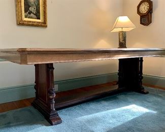 Item 387:  Very long trestle conference table - very good condition except for one water stain - 96"l x 41.5"w x 31"h:  $400