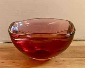 Item 604:  Thick ruby glass square bowl - 5.75" x 3.5": $14