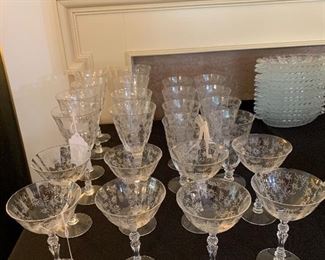 Vintage Cambridge Hall Rose Point Stemware. 