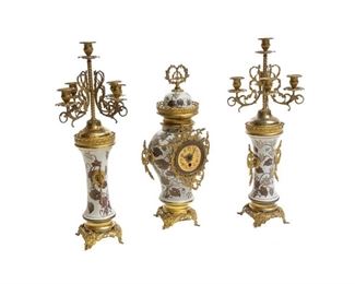 French Empire Style Clock Garniture Set