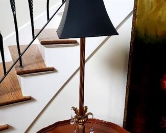Gold lamp with crystals and black shade