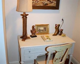 Cute white desk, lamp, painting