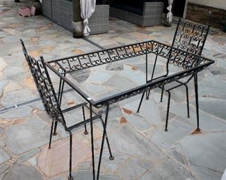 Mid-century modern iron table with 2 chairs (no glass top)