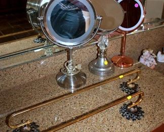 Vanity mirrors, vintage towel bars