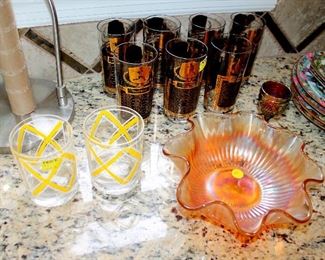 Carnival glass and barware