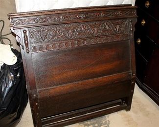 Antique English carved oak day bed with custom mattress