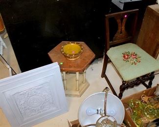 Needlepoint seat chair, small hexagon table