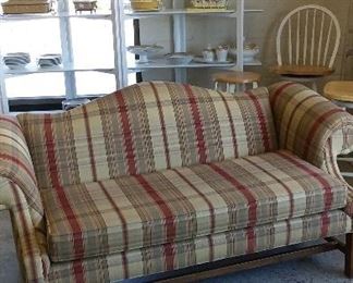 Plaid Camel back sofa/settee $150- in Great Shape 