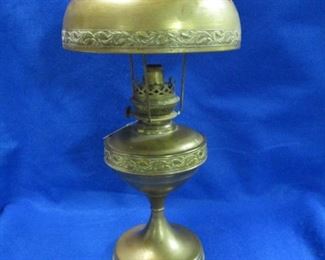 Brass Art Nouveau & Jeweled Oil Table Lamp