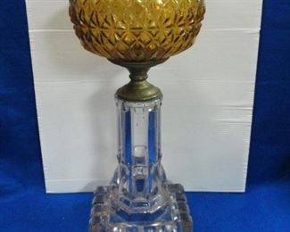 EAPG Amber & Clear Oil Lamp Base