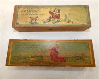 EARLY WOODEN NURSERY RYHME PENCIL BOXES 