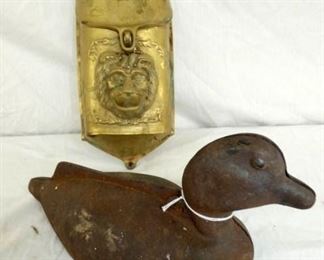 EARLY DUCK BOOT SCAPE, BRASS MAIL BOX 