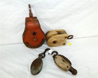 VARIOUS WOODEN PULLEYS 