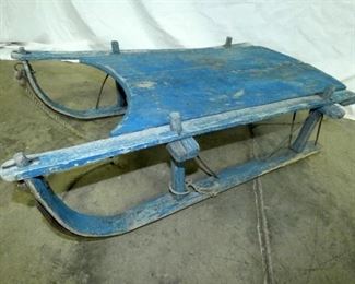 EARLY WOODEN SNOW SLED W/ BLUE PAINT 