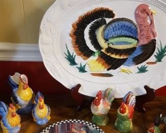 Turkey platter & roosters