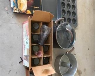 Miscellaneous baking pans and Coca Cola Glasses