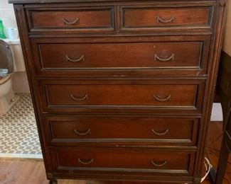 #23	Antique Chest of drawers 6 drawers (as is drawer pull)  on wheels 36x18x52	 $175.00 
