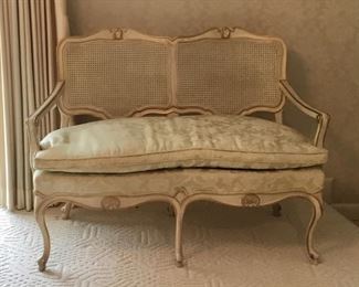 French Provincial extra padded Love Seat with Rattan back.