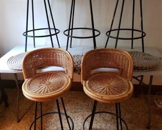 (5) Swivel Wicker Bar Stools with Metal Legs ~ seat height 29 in. with seat pads