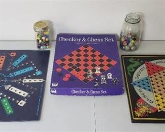 Marble Games (Aggravation and Chinese Checkers), Marbles (Game and Vintage Stone) and Checkers& Chess Set