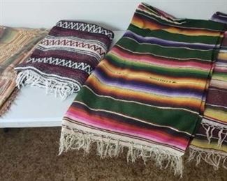 4 Mexican Woven Blankets ~ Multicolored ones are tight weave and green/rust one is pretty rough