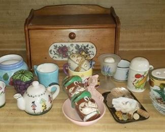 Wood Bread Box, Misc. Kitchen Items, and Kids Dish and Cups