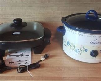 Oster Electric Skillet and Rival LARGE Round Crock Pot