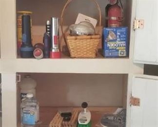 Utility Room Closet Contents ~ Cleaners, Spray Paint, Brushes, Light bulbs, Flashlights, and Fire Extinsher
