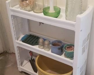 Laundry Room Plastic Shelf Caddy w/ contents