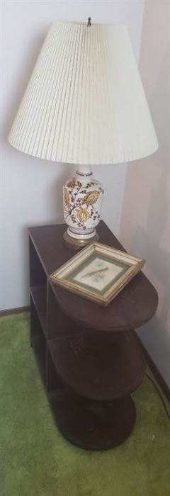 Custom Made Wood Bookshelf (24 x 12 x 24 in.), Framed Bird Print and Lamp