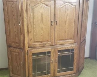 Wood Media Cabinet w/ 6 Doors and Slide Back Doors for TV area ~ 58 x 22 x 58 in. ~ Zenith TV included