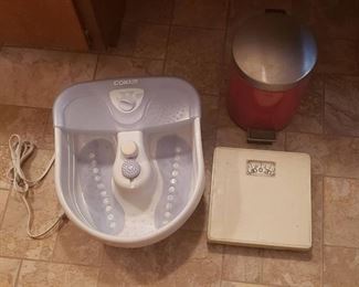 Conair Foot Massager, Scale and Metal Step open Trash Can