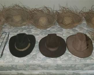 3 Cowboy Hats, 2 Bolo Ties, and 8 Straw Woven Island Hats
