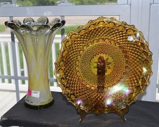 Hand Blown glass vase, and Indiana glass