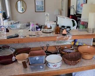 Bread pans enamel, baskets, and bottles