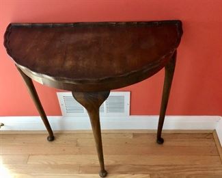 $120 Antique demilune table 29" W, 15" D, 39" H. 
