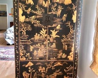 $1,300 Black and Gilt lacquered Elmwood cabinet Shanxi province 19th century 70" H by 40.5" by 19 3/4" deep 