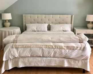 $850  King bed. Headboard 51" H; side tables/lamps not for sale 