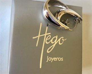 $25 Hego silver tone hoops in original box 1 and 1/4 inches long