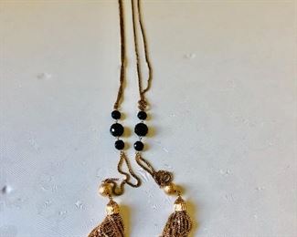 $45 Large Tassle necklace with black beads 37 Inches 
