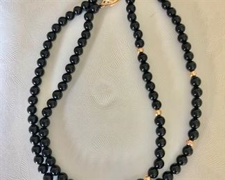 $70 Onyx beaded necklace with clasp  17.5 inches long 