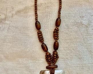 $20 Mother of Pearl pendant on wooden beads necklace 