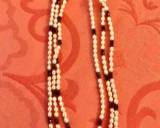 $80 Multi strand garnet and pearl necklace 