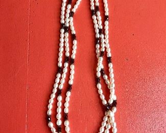 $80 Multi strand garnet and pearl necklace 