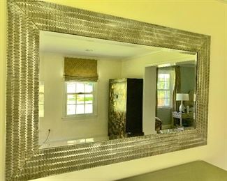 $ 250  Hammered metal silver tone mirror: 58" x 36.25"