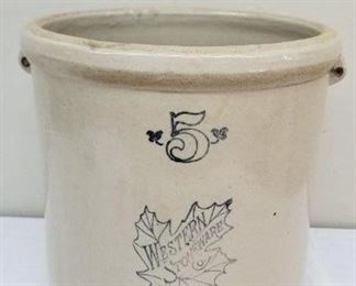 Rare Western Stoneware 5 Gallon Crock with Rope Holes