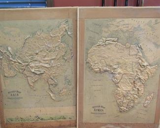 Large school room relief maps dated 1893. Approximately 24 x 36" each.