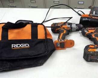 Ridgid 1/2" Cordless Drill Model R8611501, Impact Drill Model 86034 Including Batteries Qty 2, 18 Volt Battery Charger, And Soft-Sided Carrying Case
