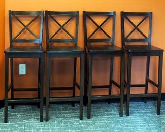 Solid Wood Matching Bar Stools, Qty 4, Chair Height 46", Seat Height 30", 16.75" Wide x 16.5" Deep